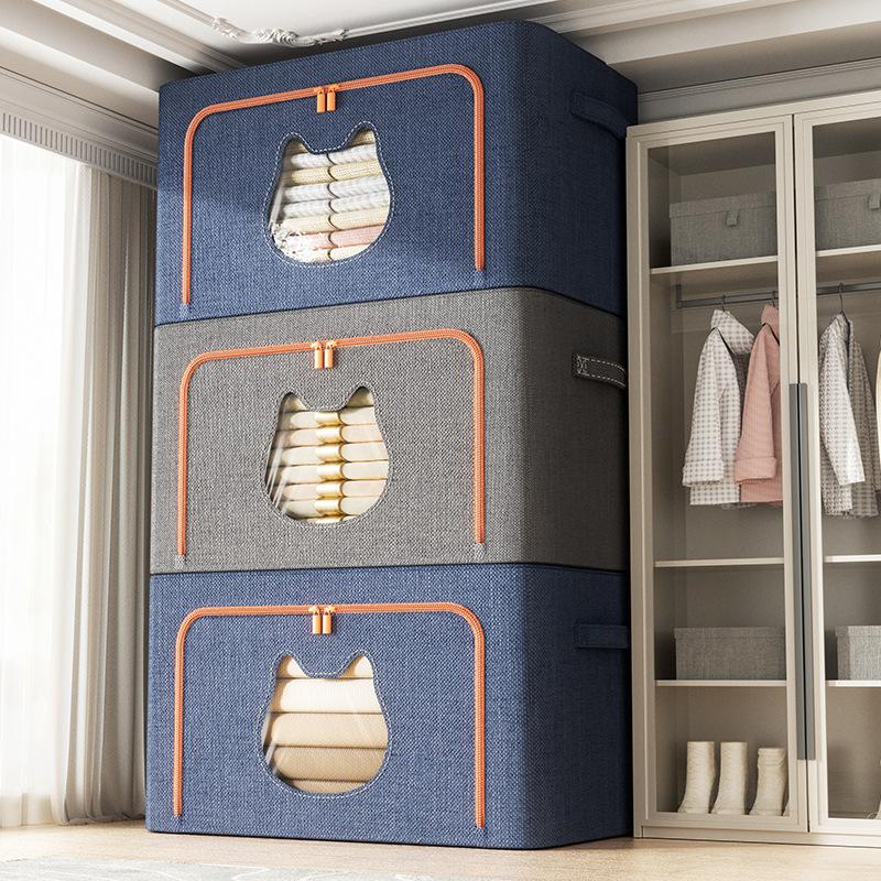 24L 40 X 30 X 20CM Foldable Storage Box with Cat Ear Window Cationic Fabric Steel Frame Organizer