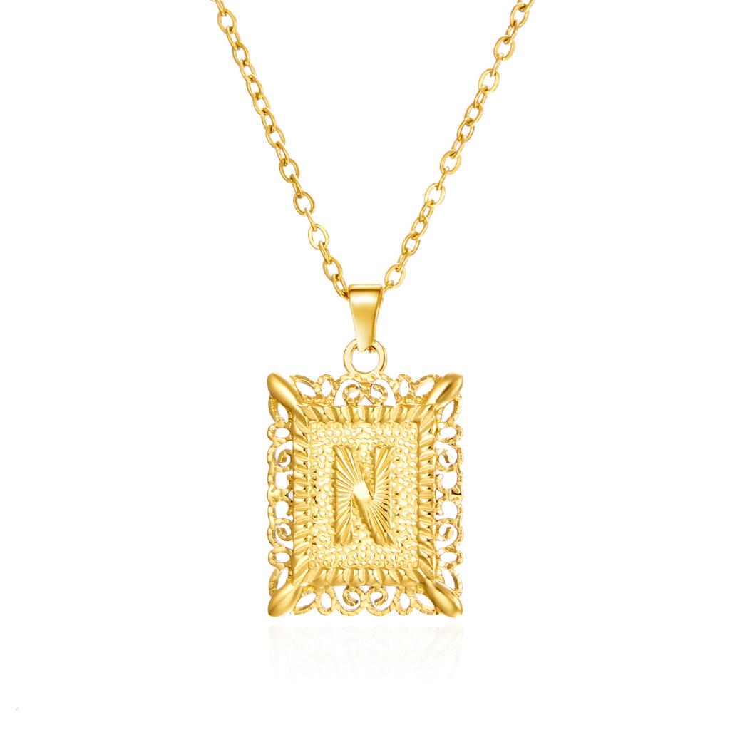 Exquisite Gold Color Initial Pendant Necklace for Women Men Stainless Steel Geometric Alphabet Necklace Friendship Jewelry