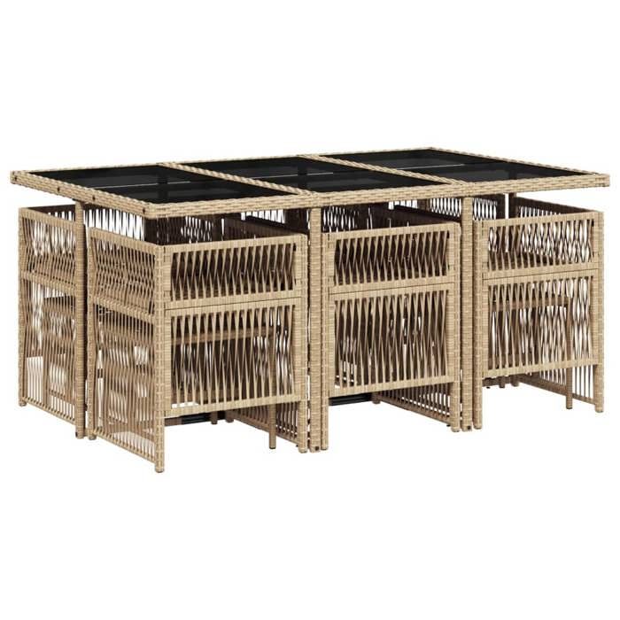VidaXL Ensemble à Manger de Jardin avec Coussins 11 pcs, Table et Chaises à Dossier Rabattable, Meubles d'Extérieur Patio 3210972