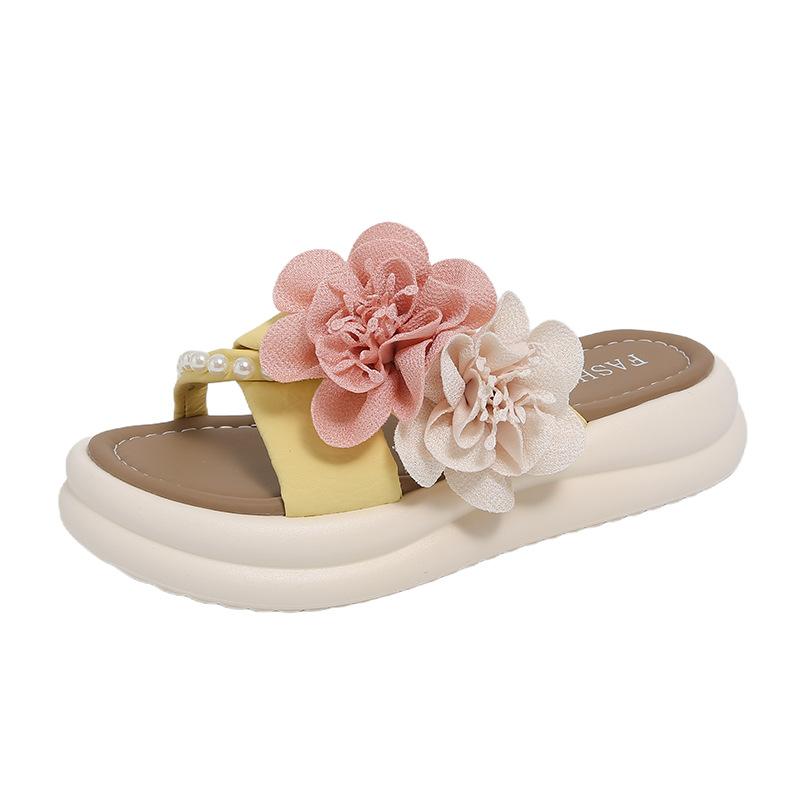 Flower pearl fairy slippers summer new outer wear with skirt sandals platform beach tide shoes