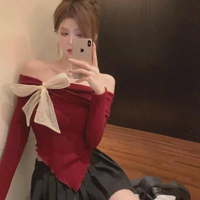 2024 Trendy Women’s Irregular Bow-Knot One-Shoulder Long-Sleeve Top for Spring & Autumn
