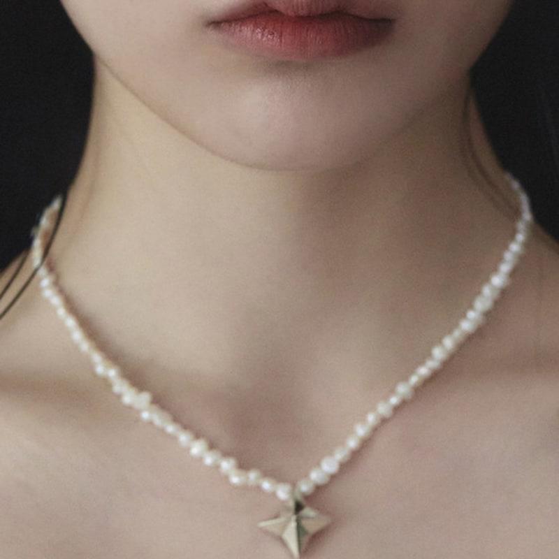 

ohuuu night water blue silver garnet freshwater pearl necklace one