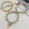 Ingemark 3Pcs/Set Vintage Irregular CCB Beads Chain Bracelets for Women New Trend Goth Heart Pendant Bangles Couple Jewelry Men
