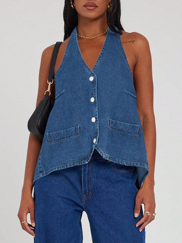 Women's Cropped Quilted Puffer Vest Stand Collar Lightweight Button Down Sleeveless Jacket