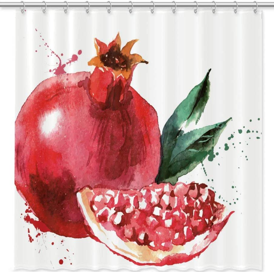 

Pomegranate Shower Curtain Fresh Summer Fruits Garnet Berries Blossom Floral Pattern Shower Curtains Waterproof Bathroom Decor W60H190(CM)-1 Pcs