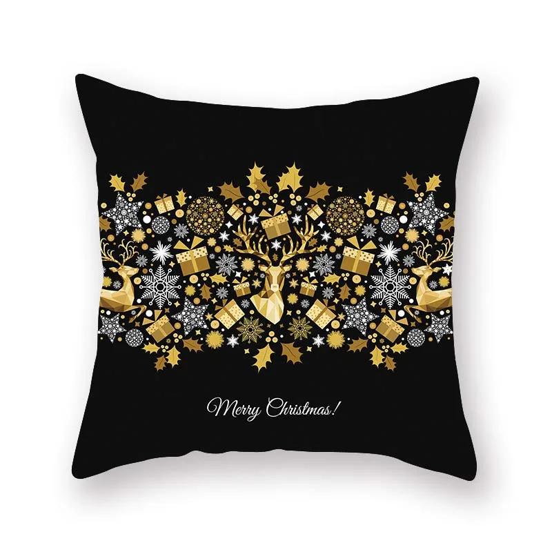 Christmas decoration cushion cover black gold elk print pillowcase sofa ornaments bedroom room home  holiday gift