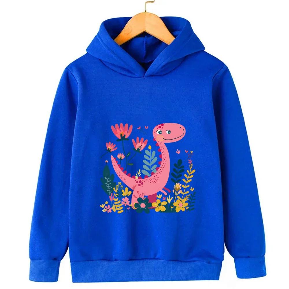 Blue children s hoodie sweatshirt cartoon dinosaur cute sweatshirt autumn and winter long sleeved, boys and girls love outerwear 100