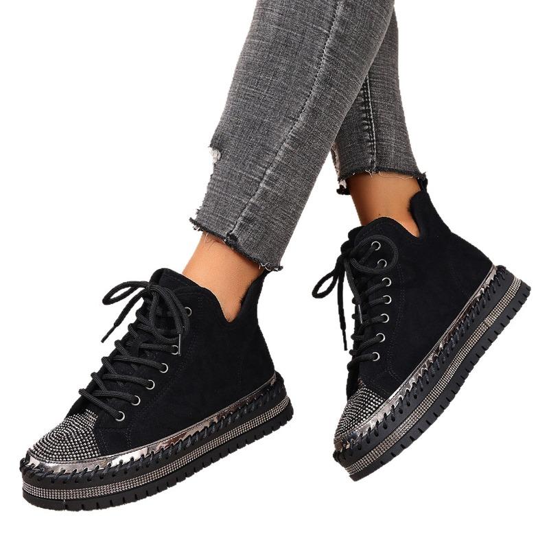 Muffin Lace-up Warm Cotton Shoes 2025 Winter New Platform Size Rhinestone Snow Boots for Women
