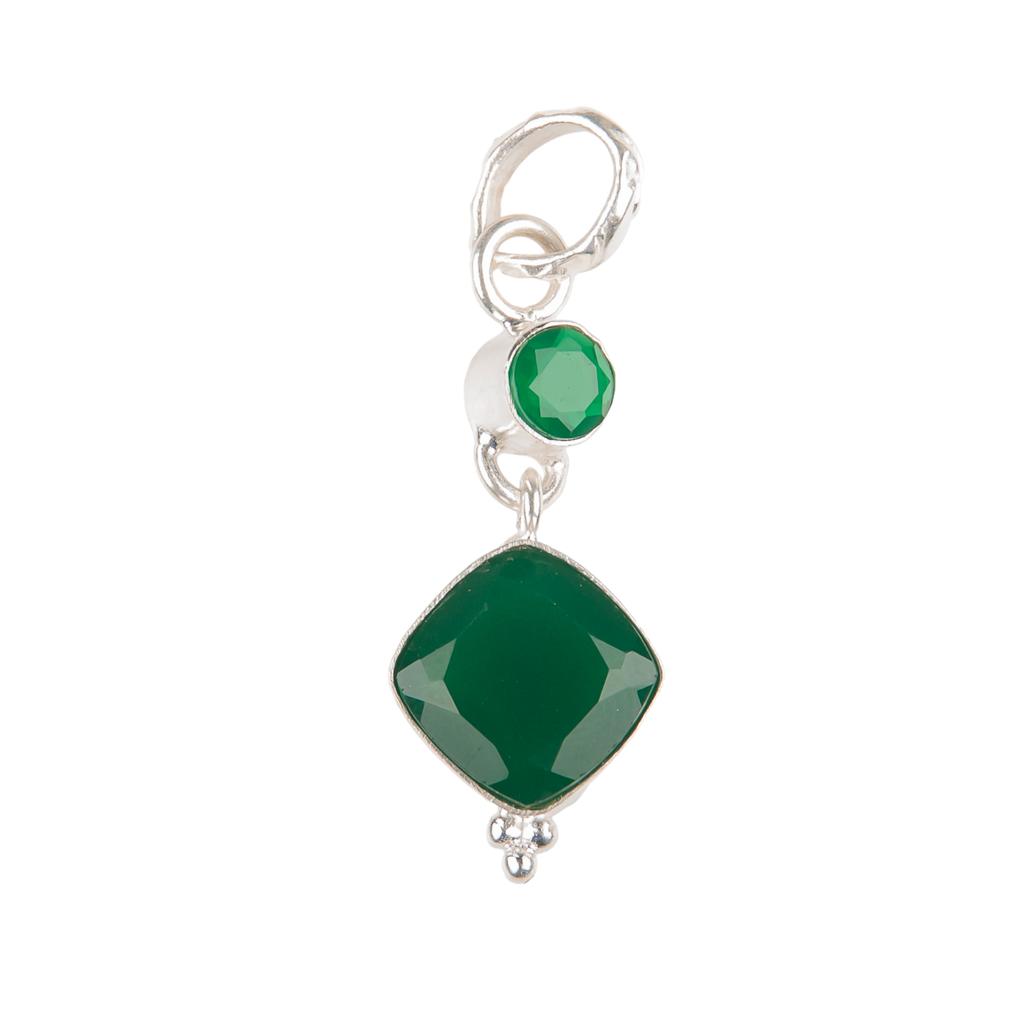 Gema Ónix Verde Plata de Ley 925 Regalo para Mujer Joyería Colgante Hecho a Mano PP-9-16
