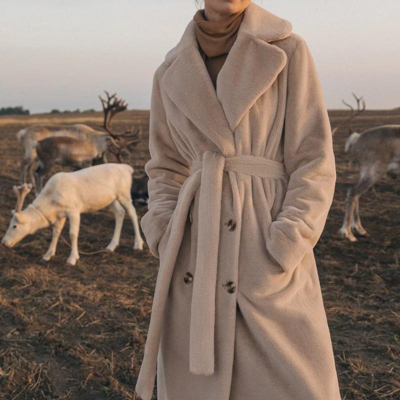 Neue Nerz-Samt-Pelzjacke Damen verlängert Kaninchenimitat Fellgürtel Anzug Imitatfell leichter Luxus