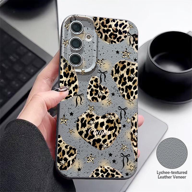 Bowknots Leopard Print Case For Samsung S26 S25 Ultra S24 S23 S22 S21 FE A15 A35 A55 A16 A36 A56 A17 A18 A37 A57 5G Leather Texture Soft Cover