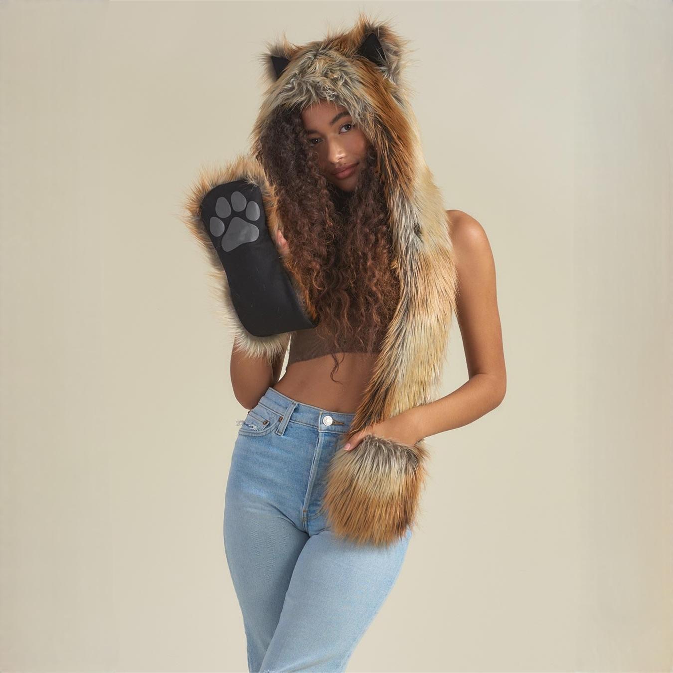 

Trendy European & American Fur Hat with Integrated Scarf & Gloves - Fluffy Cartoon Design 100CM