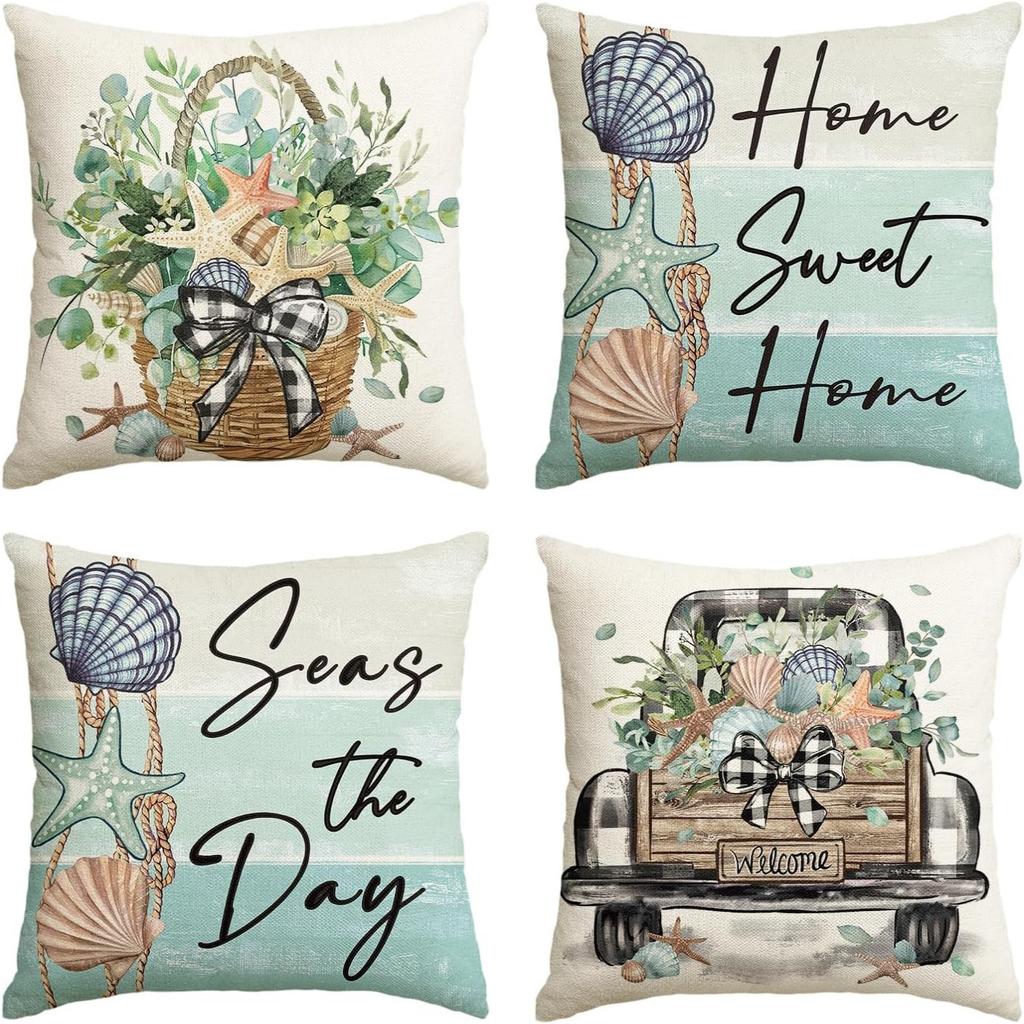 Summer Refreshing Ocean Series Art Linen Pillow Cover Car Sofa Lumbar Pillow Cushion