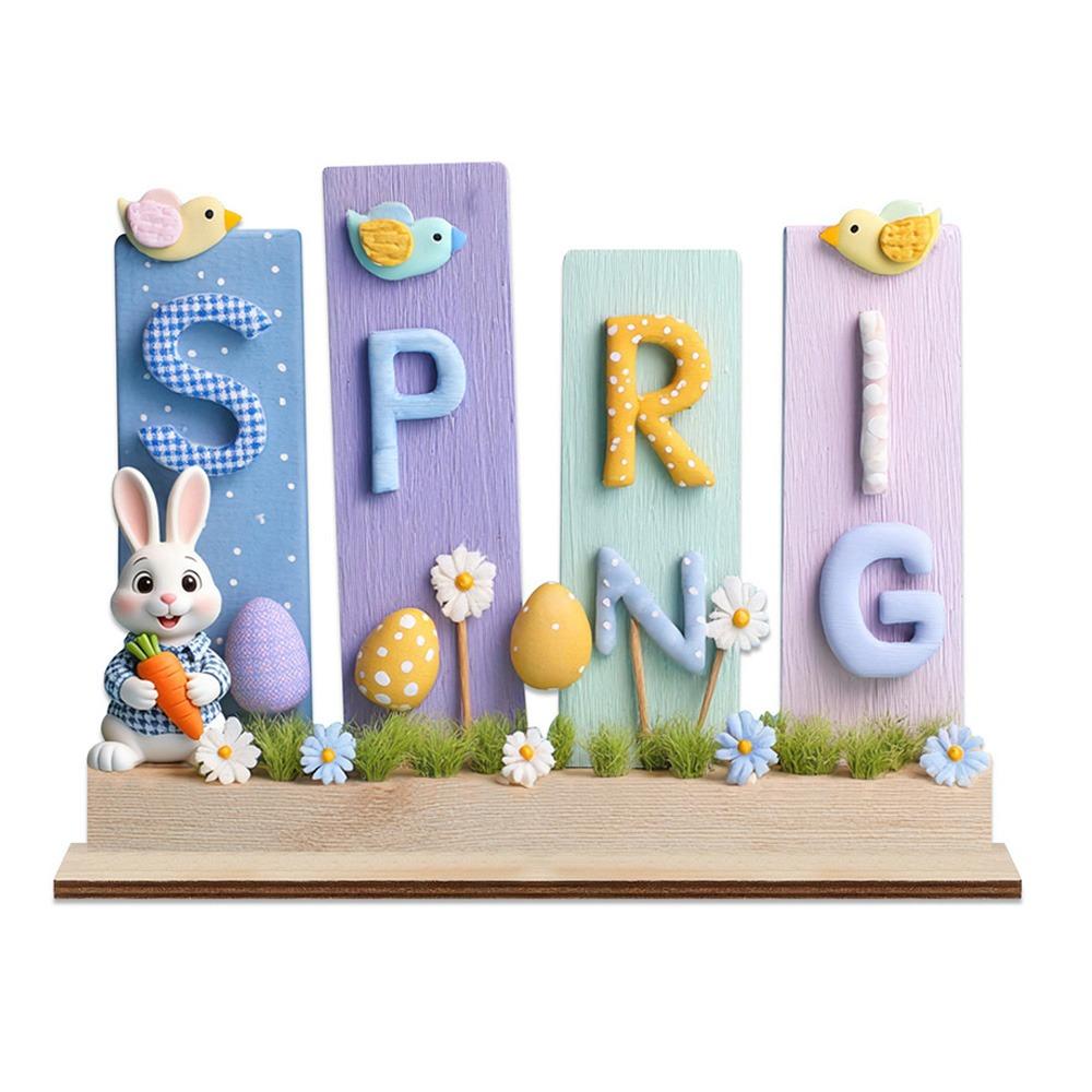 Cartoon Bunny Easter Table Decoration Multicolor Wood Easter Decoration Carving Easter Eggs Easter Desktop Ornament Craft