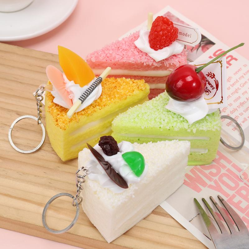 Realistic Triangle Cake Key Ring With Fruit Toppings Cute Food Shape Charm for School Bag Decor Student Birthday Gifts