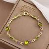 Light Luxury Green Purple Crystal Zircon Bracelet For Women Exquisite Shiny Rhinestone Link Chain Bangle Party Wedding Jewelry