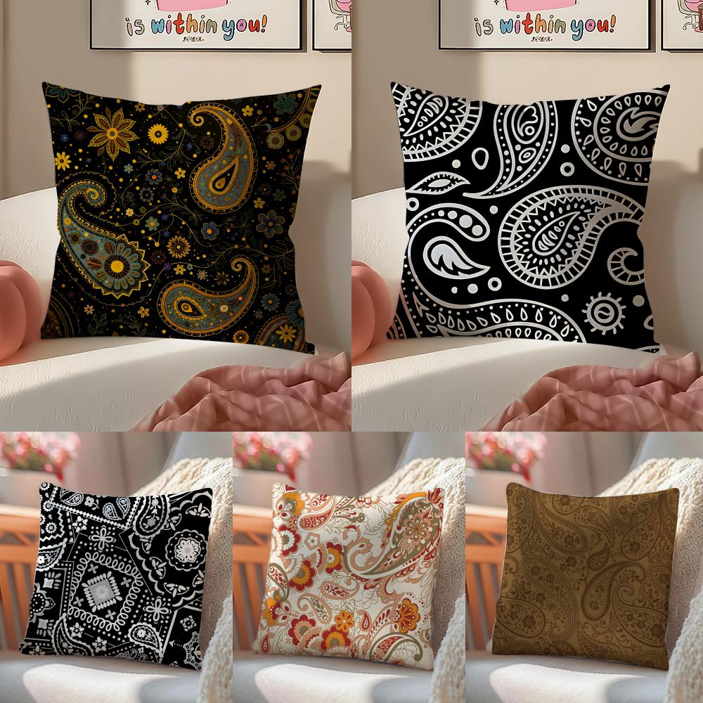 Classic Luxury Paisley Walnut Flower Pattern Cushion Cover Pillowcase Short Plush Invisible Zipper Room Sofa Cushion Cover