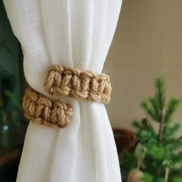 4 Pcs Vintage-Style Handwoven Jute Curtain Ties - Decorative Rope Holders for Window Treatments