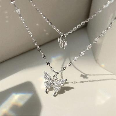 2022 New Shiny Butterfly Necklace For Woman Girls Ladies Exquisite Double Layer Clavicle Chain Necklace Fashion Jewelry Gift