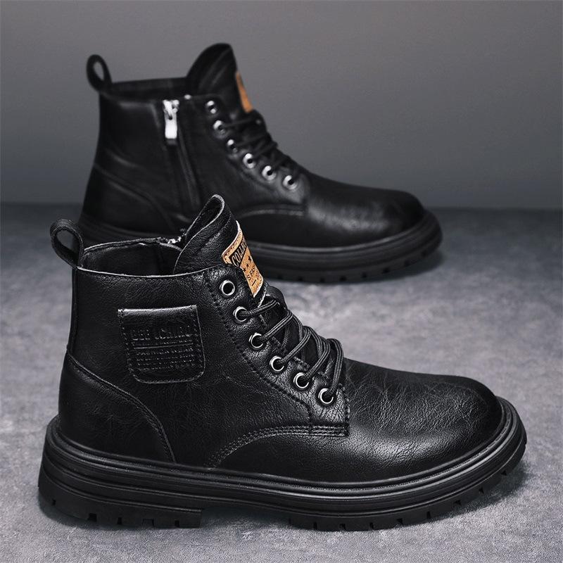 Spring velvet high-top leather boots casual fashion Martin boots retro tooling men's shoes