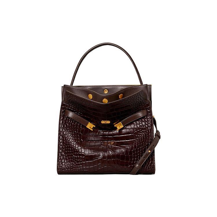 

Tory Burch Lee Radziwill Шкіряна сумка-тоут через плече з тисненням під крокодила та золотим логотипом-застібкою, подвійний шар, велика жіноча сумка 74613-206 Basic Set (Bag+Dust Bag)