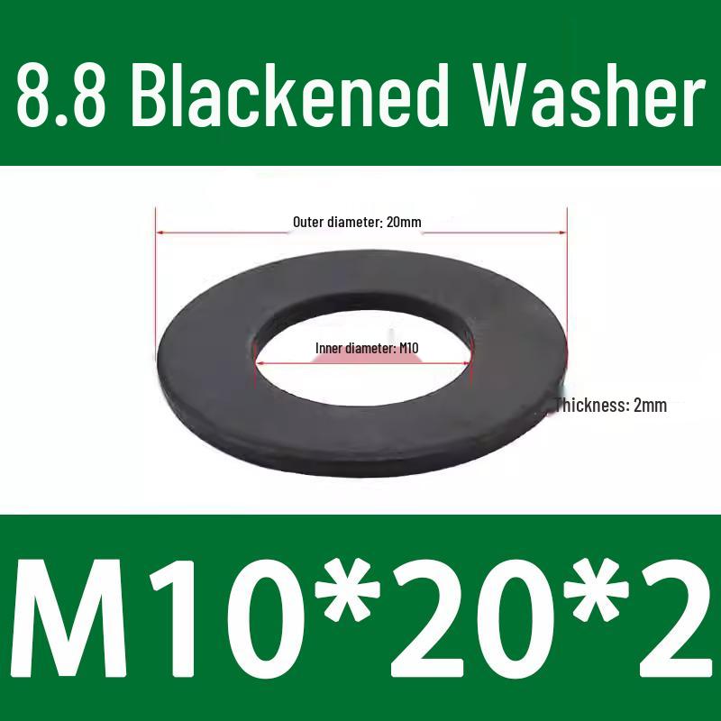 8.8 High-Strength Blackened Metal Flat Washer Spacer, Galvanized and Thickened, Sizes: M3-M12.