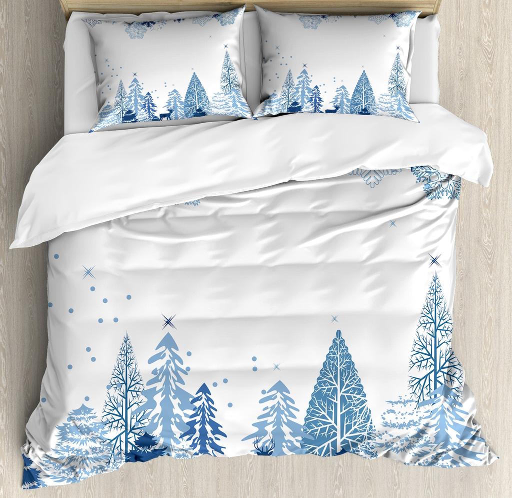 Trees In The Snow Duvet Cover Sets For Kids Teens Queen Lightweight Quilt Covers Winter Themed Bedding Set Room Decor No Quilt