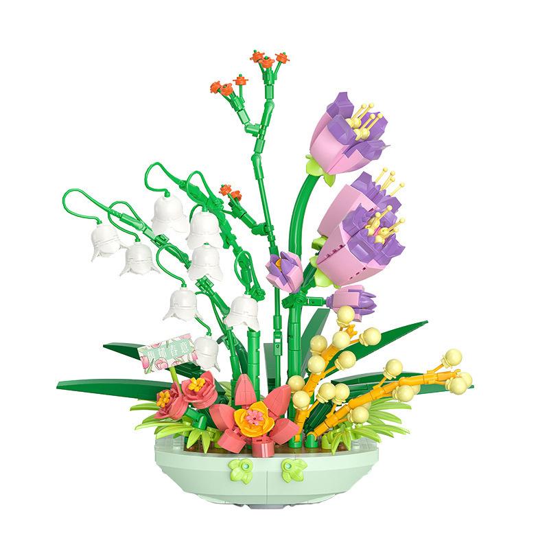 Weile Chuangxiang 2113 Daffodil Plant Potted Plant 2115 Small Particles Assembled Building Block Children'S Toys Girls Gifts