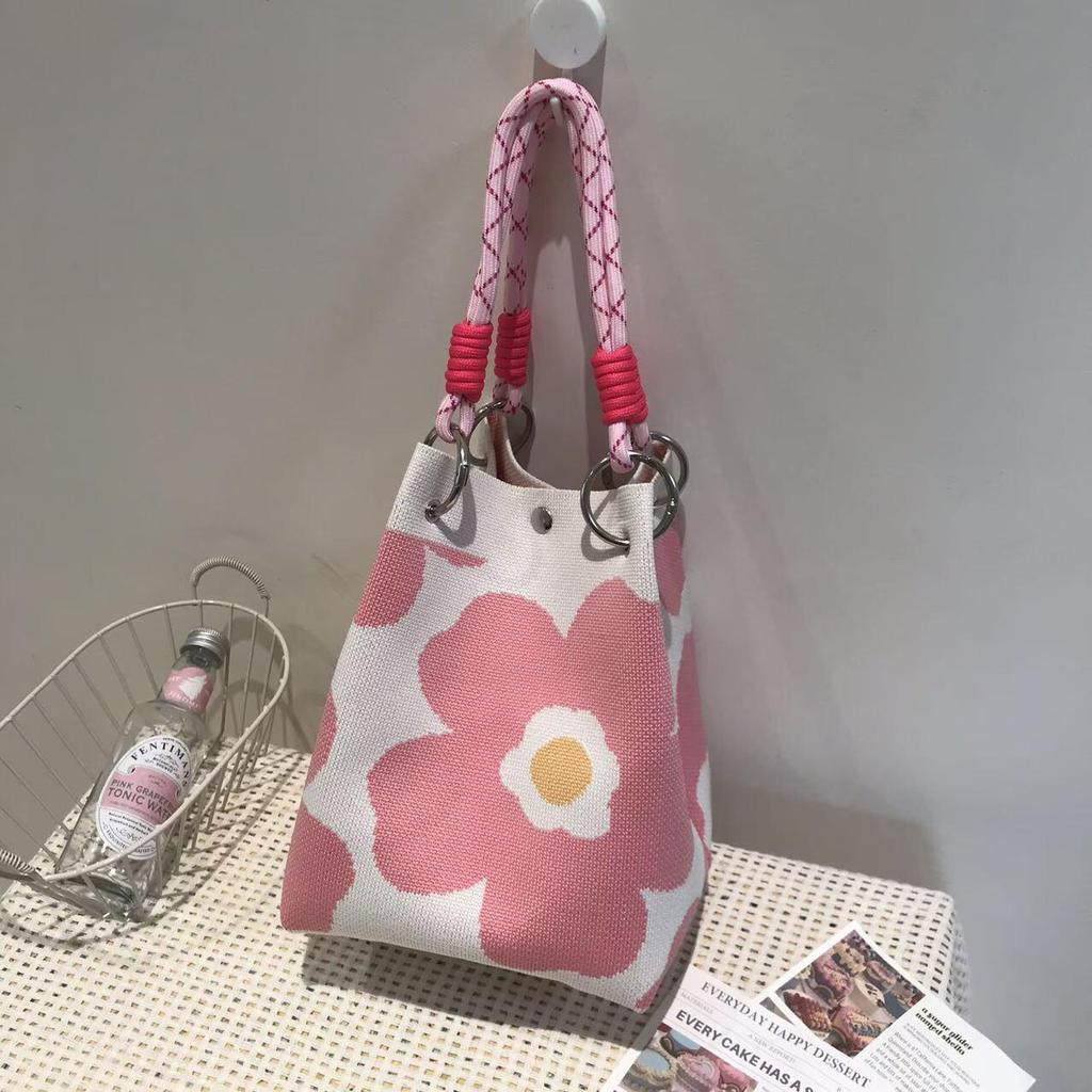 Korean Style Knitted Bucket Bag - Women's Fashion Versatile Handbag 2025