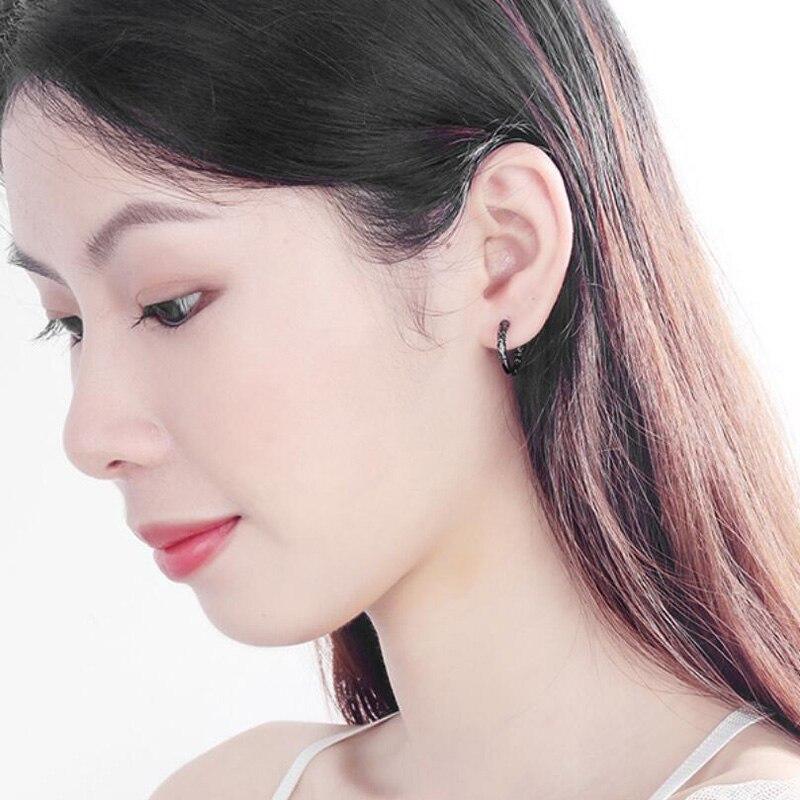 New Trendy Pattern Black Gold Hoop Earrings For Women Men Jewelry 925 Silver Earring Chic Unisex Party Accessories Gifts