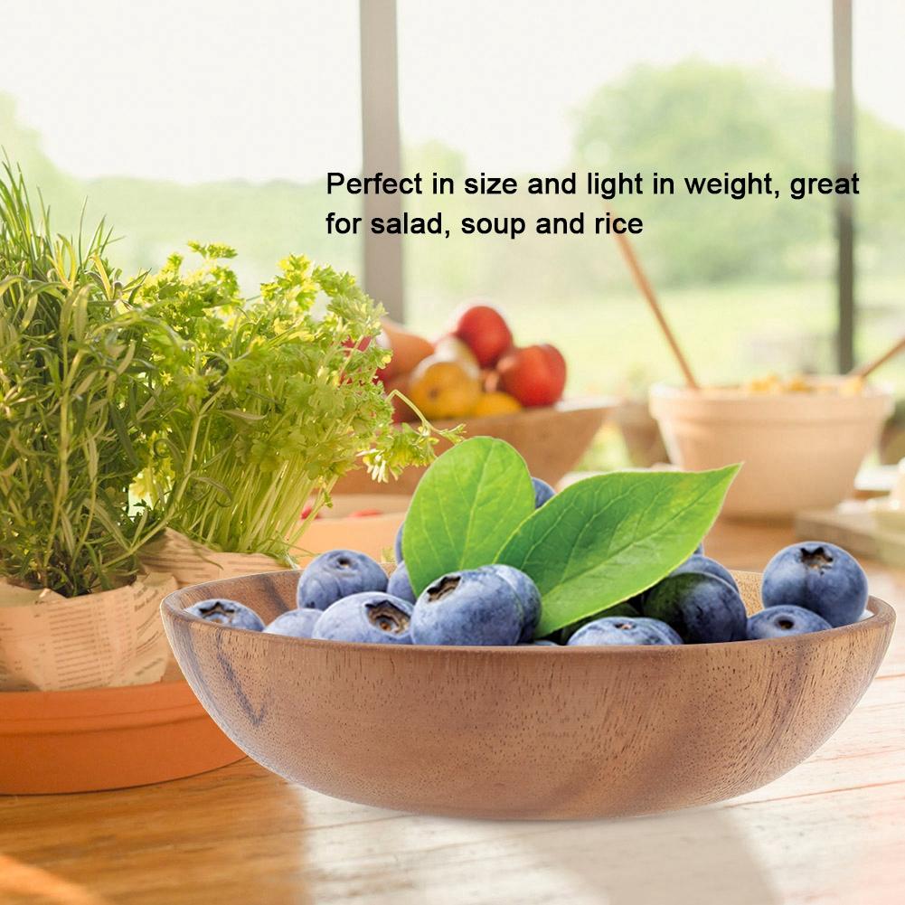 Solid Acacia Wooden Bowl for Salad Soup Rice Hand Made Wooden Bowl Kitchen Utensils