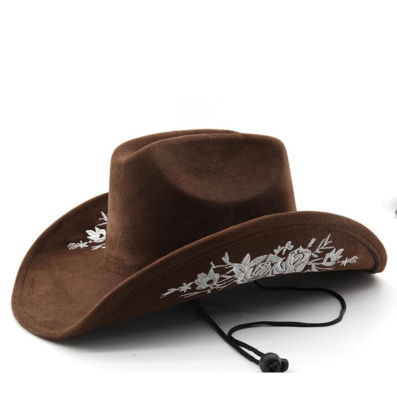 Western Style Embroidered Wide Brim Hat Outdoor Travel Jazz Hat