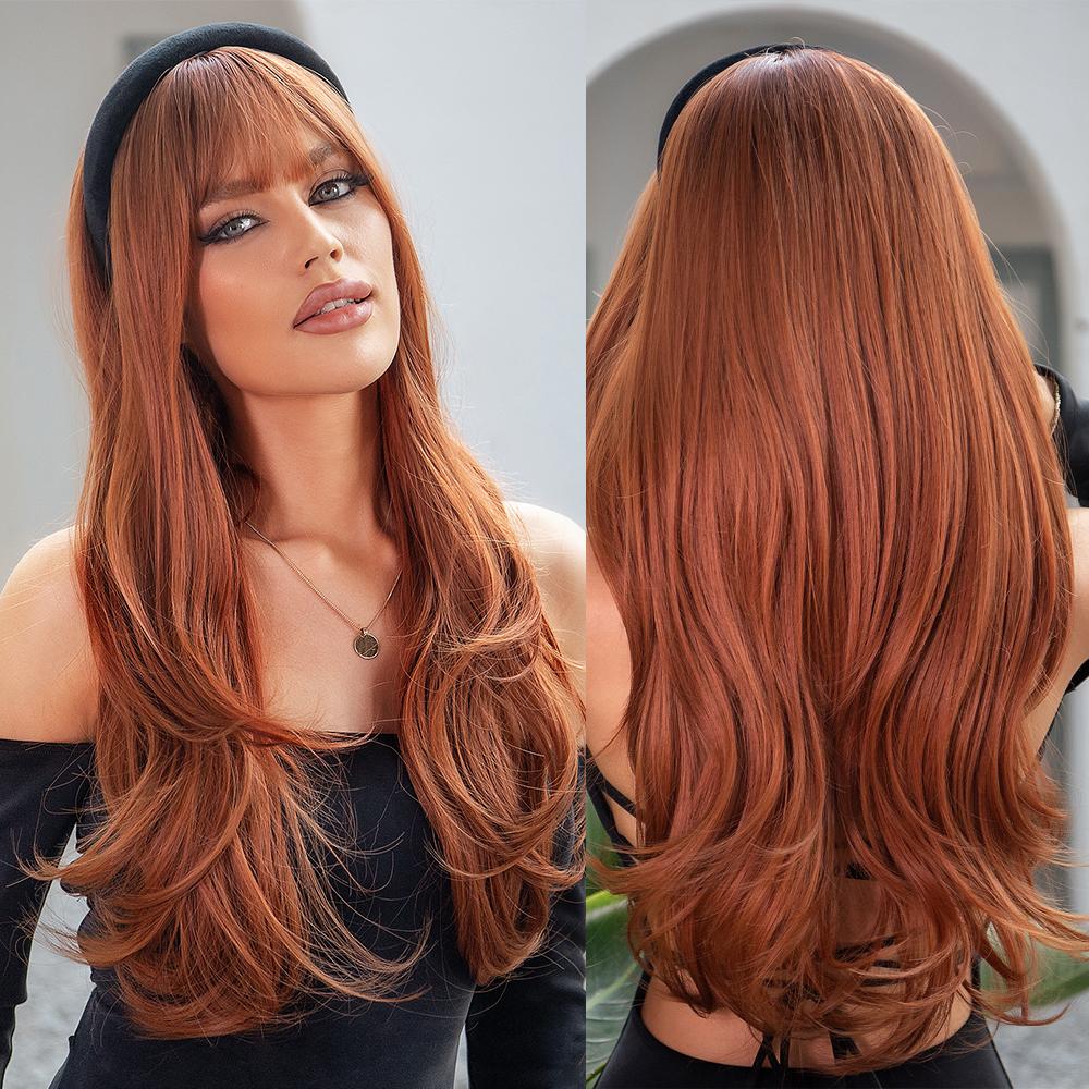 Long Straight Synthetic Wig with Bangs Dark Black Gray Hair Wigs for Women Cosplay Natural Hair Heat Resistant Layered Wigs