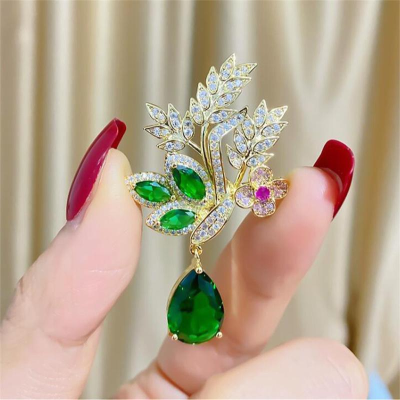 Exquisite  Wheat Ear Brooch For Women  Water Droplets On Leaves Shape Brooch Clothing Cheongsam Accessories