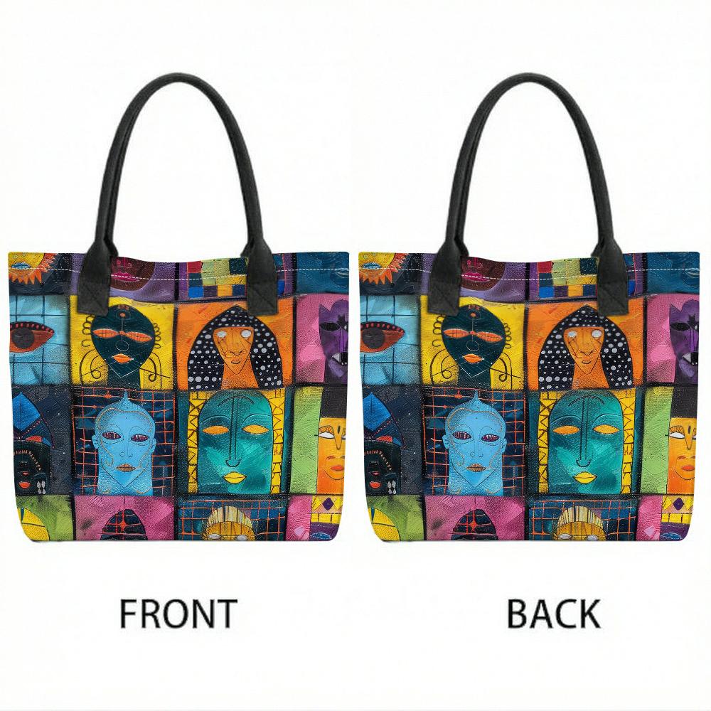  Artistic Abstract Faces Print Tote Bag Large Casual Daily Shoulder Handbag for Women