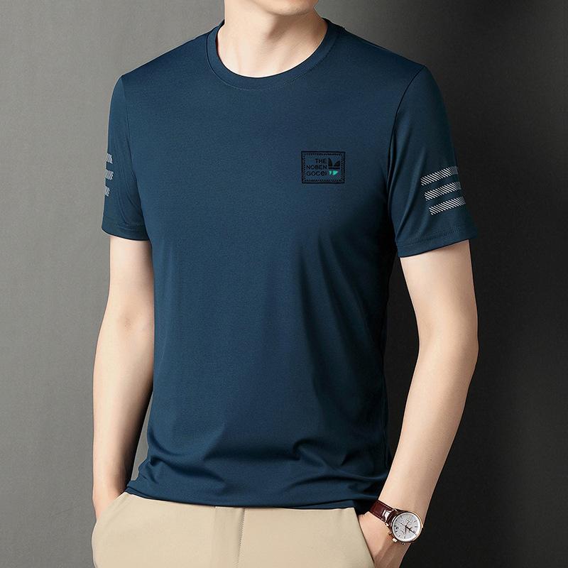Letní Nové Pánské Tričko s Krátkým Rukávem pro Mladé a Středního Věku Korejský Styl Potisk Kulatý Výstřih Módní Značka Pánské Tričko s Polovičním Rukávem