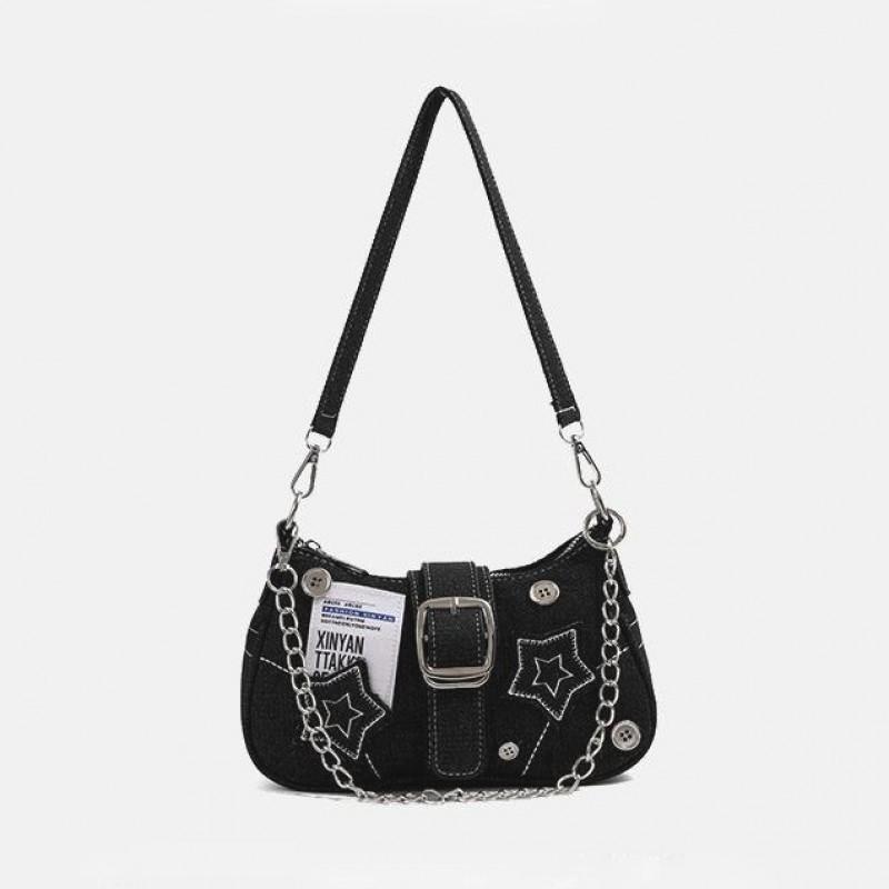 

Millennium Spice Girls Star Jeans Underarm Bag Fashionable Stitching Chain Trend Commuting Handbag Length 23cm wide 7cm high 13cm чорний