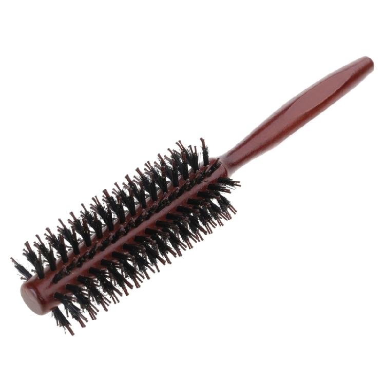 Straight Twill Boar Bristle Hair Round Brush Wood Handle Rolling Styling Comb