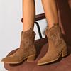 High Quality Embroidered Pointed Toe Shoes for Women Chunky Heel Knight Boots Retro Western Cowboy Short Boots Botas De Mujer