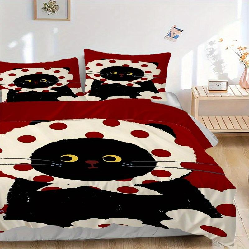 

3pcs BlackCatPrint Bedding Set, Suitable for Bedroom Decoration, (Includes 1 Duvet Cover And 2 Pillowcases, Quilt Not Included) yy250822130 135x200cm