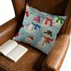 1pc Christmas Style Cushion Cover Blue Snowman Print Pillowcase For Sofa Bed Decorative Throw Case 45x45cm