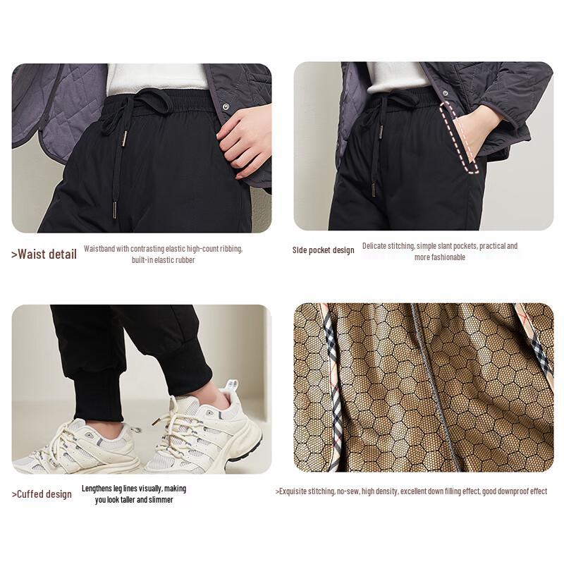 Langsha Women's Black Gold Down Winter Pants