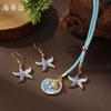 Neue Emaille Farbe Seestern Muschel Ohrringe Lange Halskette Damen Sommer Strand Klein Klar Seestern Langer Anhänger