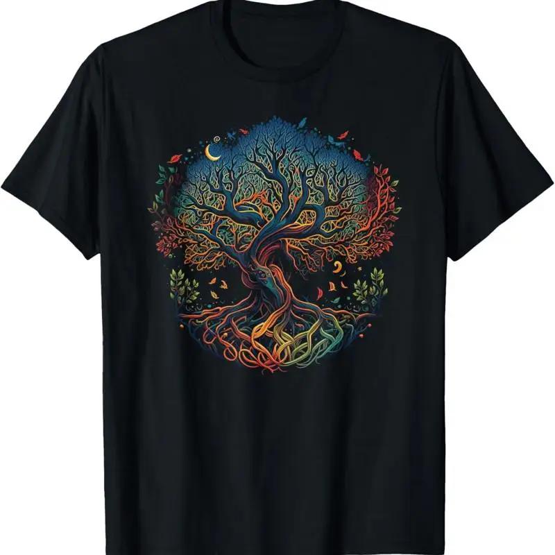 Mystical Tree of Life Graphic Print Unisexs Cotton Crew Neck TShirt Breathable S