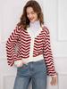 Women's Retro Striped V-Neck Button Knit Cardigan – Long Sleeve, Hollow Design for Autumn/Winter