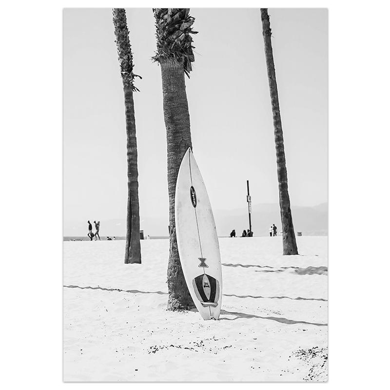 Black and White Style Wall Art Beach Surfing Poster Palm Canvas Painting Modern Pictures Decor for Living Room Home Decoration