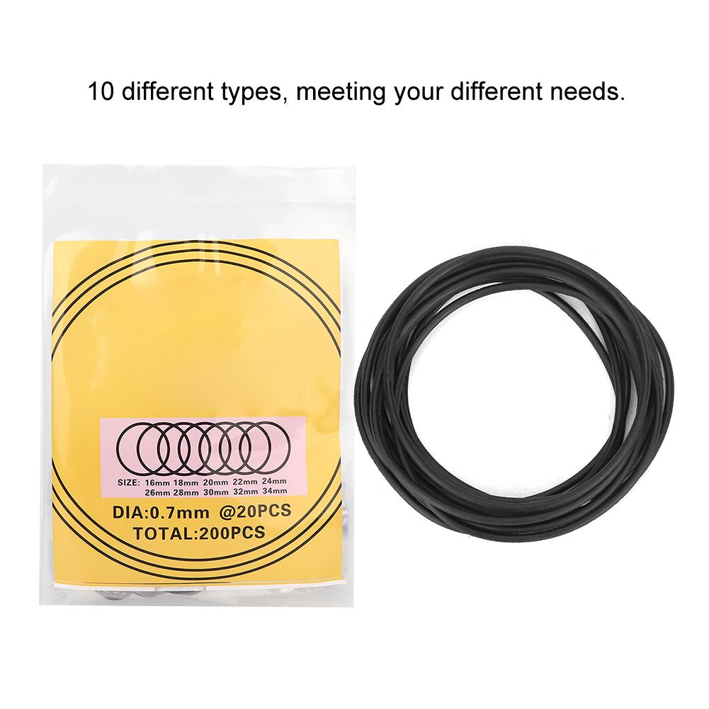 200pcs O Ring Waterproof Rubber Seal Watch Back Cover Seal Gaskets Repairing Tool(0.7mm )