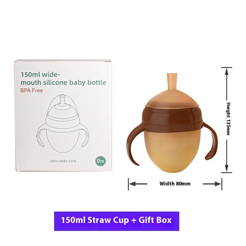 Baby weaning silicone bottle, wide mouth with rice paste spoon head water cup suction nozzle imitation breast milk anti-flatulence bottle