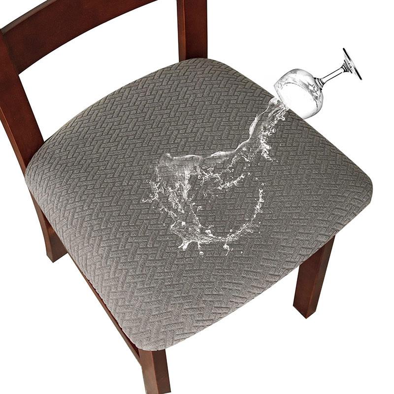 Jacquard Waterproof Stretch Chair Seat Cover Removable Elastic Upholstered Dining Chair Cushion Slipcovers Washable Seat Covers