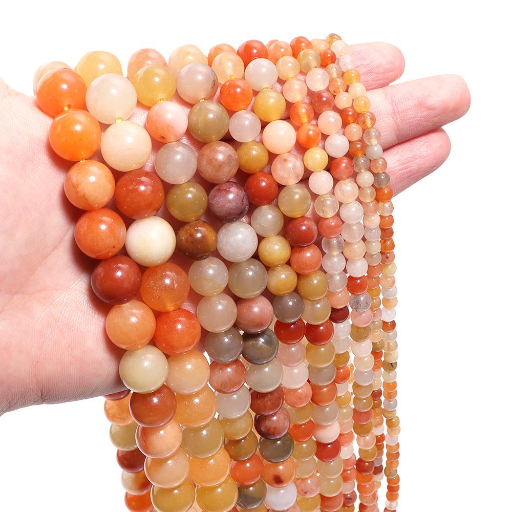 Natural Jades Stone Beads 4 6 8 10 12mm Lighter Imperial Jade Orange Round Loose Beads For DIY Jewelry Making Bracelets Necklace
